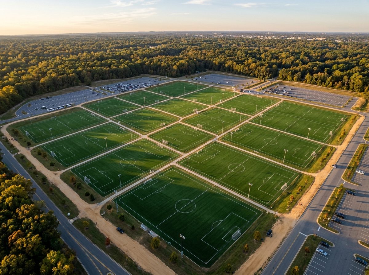 Aerial view of a soccer complex